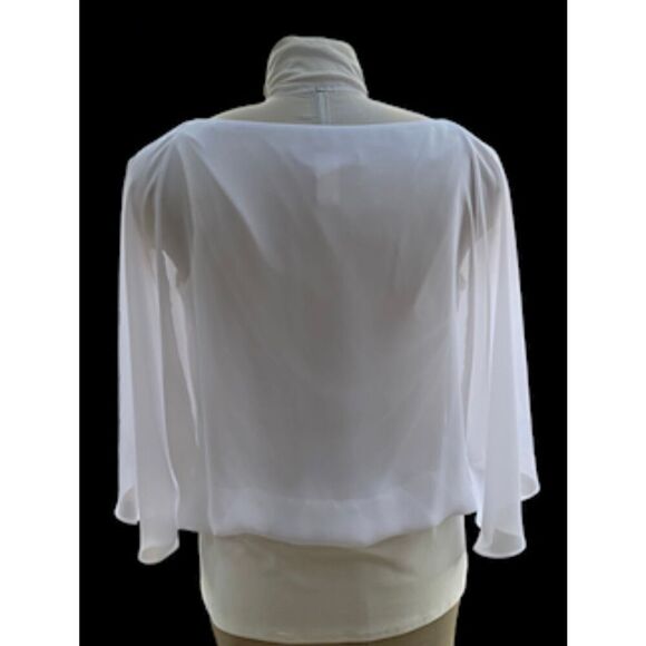 Coco Bianco Chiffon Overlay Top Flutter Sleeves Sz. L. White Holidays Party Wedd - Picture 5 of 9
